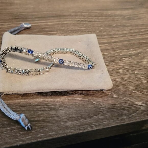 Neiman Marcus 18K White Gold Filled Evil Eye Bracelet - Picture 4 of 4